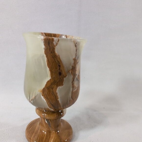 Mexican Green Onyx Stone Egg Cup Carved Footed Pedestal Round Natural Vintage - Picture 4 of 11